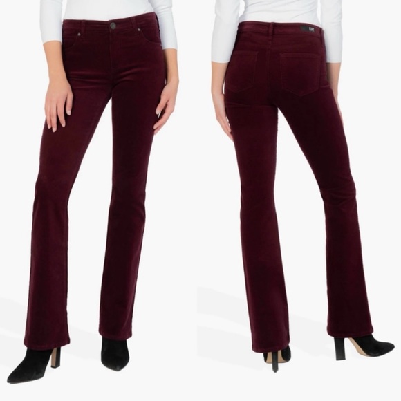 New Kut From The Kloth Baby Bootcut Corduroy Pants In Wine Mid Rise Jeans Size 4 - Picture 1 of 16